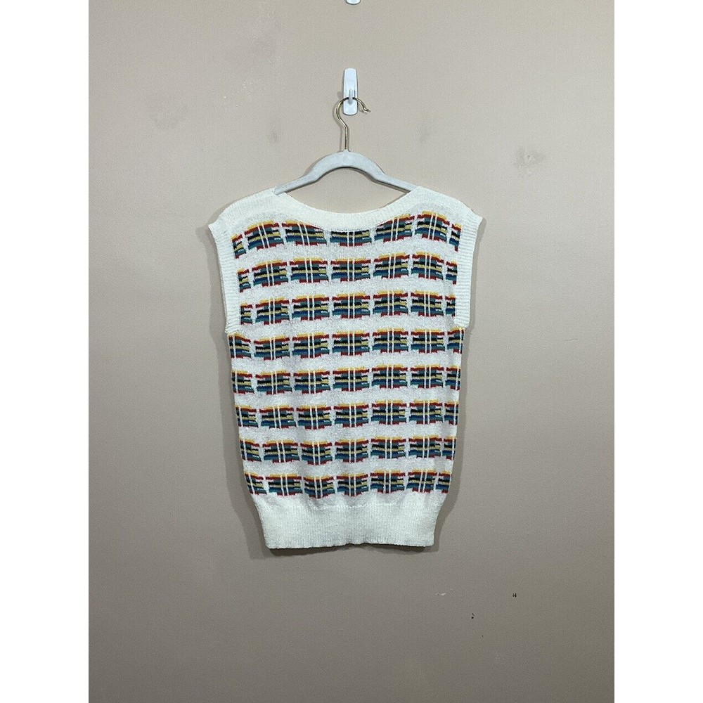 VTG Womens Rainbow Sweater S White Retro 70s 80s Coastal Sleeveless Lightweight